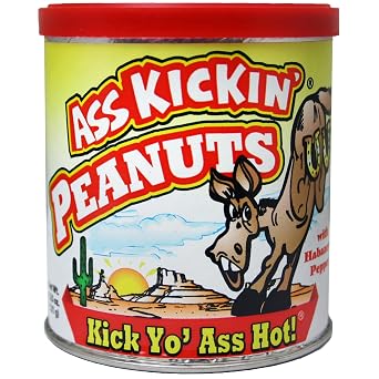 ASS KICKIN Habanero Pepper Hot Spicy Peanuts 4.25oz - Spicy Food Challenge and Ultimate Hot Gourmet Gift Peanuts - Try if you dare!