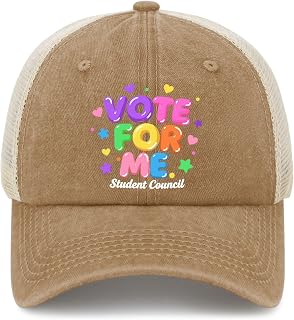 Made in US Vote for Me Student Council Hat for Men Baseball Cap Low Profile Washed Running Hat Light