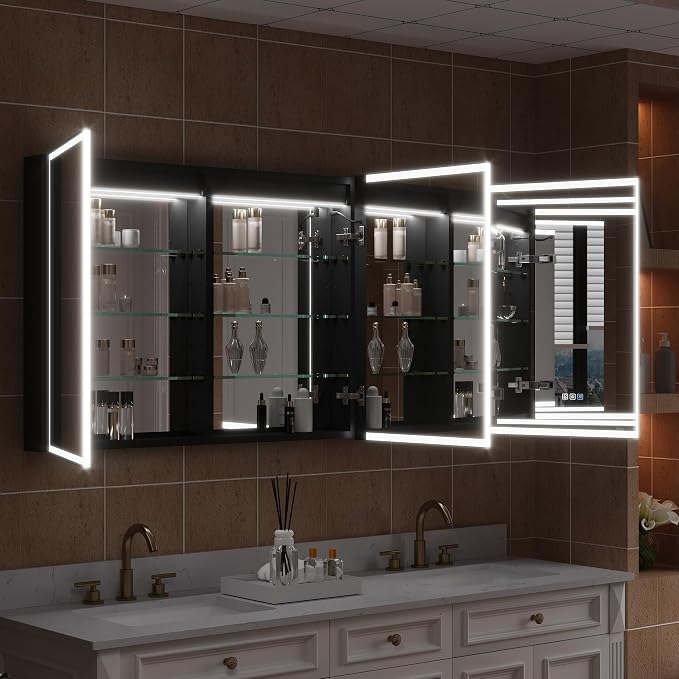 Botiquín LED con espejo 60x30 pulgadas, 3 puertas miniatura 4