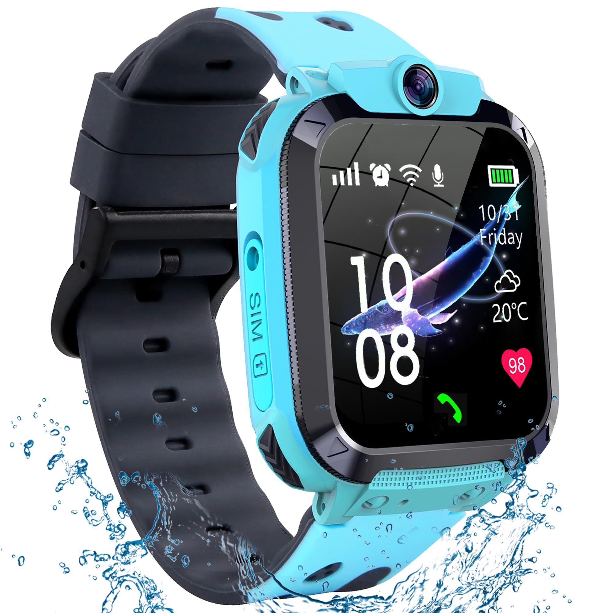 Kesasohe Smartwatch Niños con GPS y Llamadas, Reloj Inteligente Niño con Telefónica SOS Cámara Despertador Juego Impermeable IP68 Modo Clase Pantalla Táctil, Reloj GPS Niños Niña Regalo de 5-12 Años