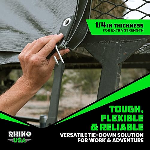 Miniatura 7 de Correas elásticas de goma Rhino USA resistentes para exteriores con ganchos ajustables (paquete de 12) Correas variadas resistentes al clima