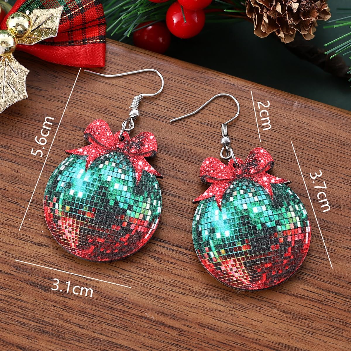 Christmas Hat Beer Books Disco Ball Snowflake Light Bulb Wooden Drop Dangle Earrings Glitter Christmas Tree HO HO HO Bowknot Acrylic Hook Earrings Xmas Party Festive Accessories
