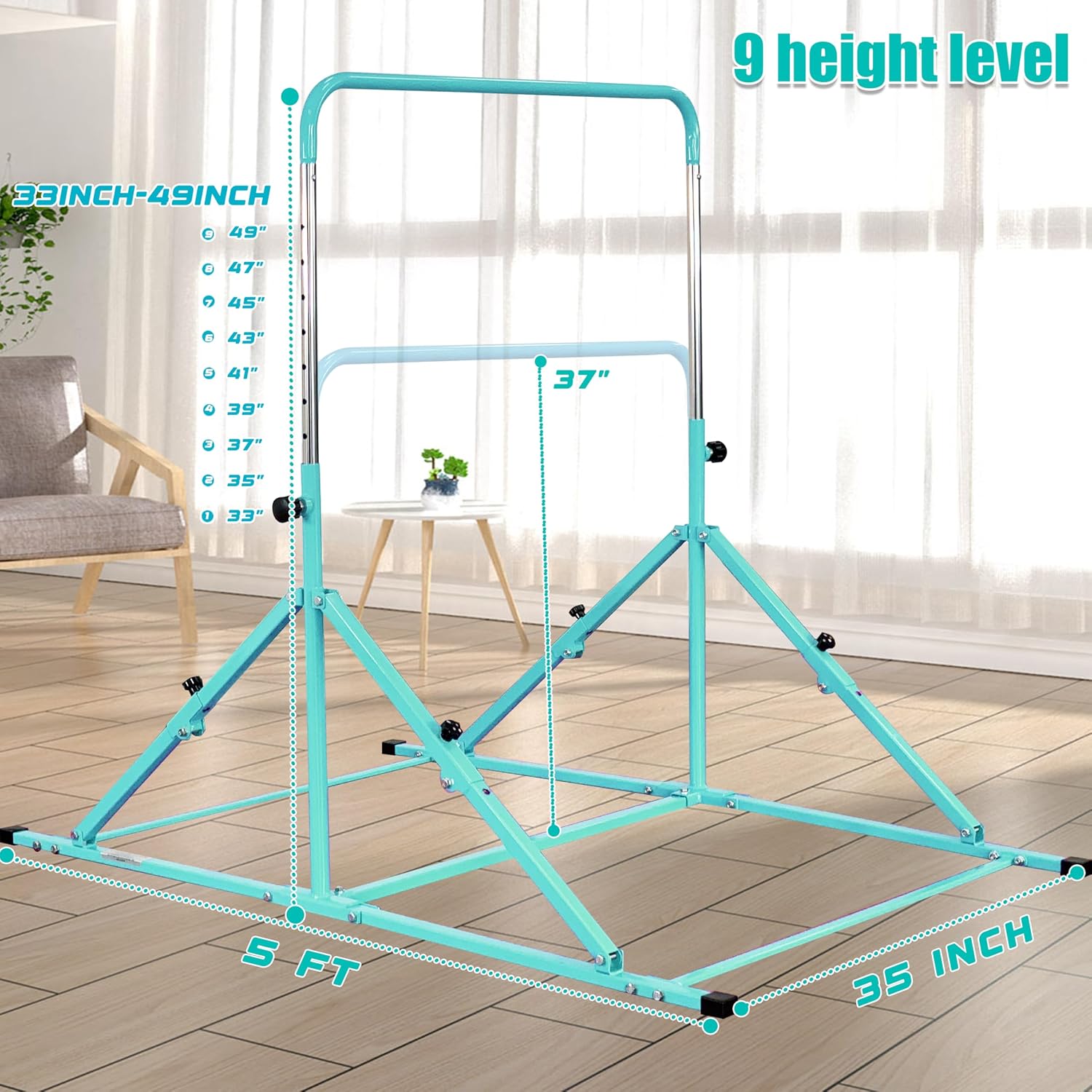 Foldable Gymnastic Bar for Kids Ages 3-12, 9 Height Levels, 200 lbs Weight Capacity, 5 Ft Length Gymnastic Kip Bar with Mat, Gymnastic Equipment for Home and Gym Center Indoor... 7 Foldable Gymnastic Bar for Kids Ages 3-12, 9 Height Levels, 200 lbs Weight Capacity, 5 Ft Length Gymnastic Kip Bar with Mat, Gymnastic Equipment for Home and Gym Center Indoor... - Image 5