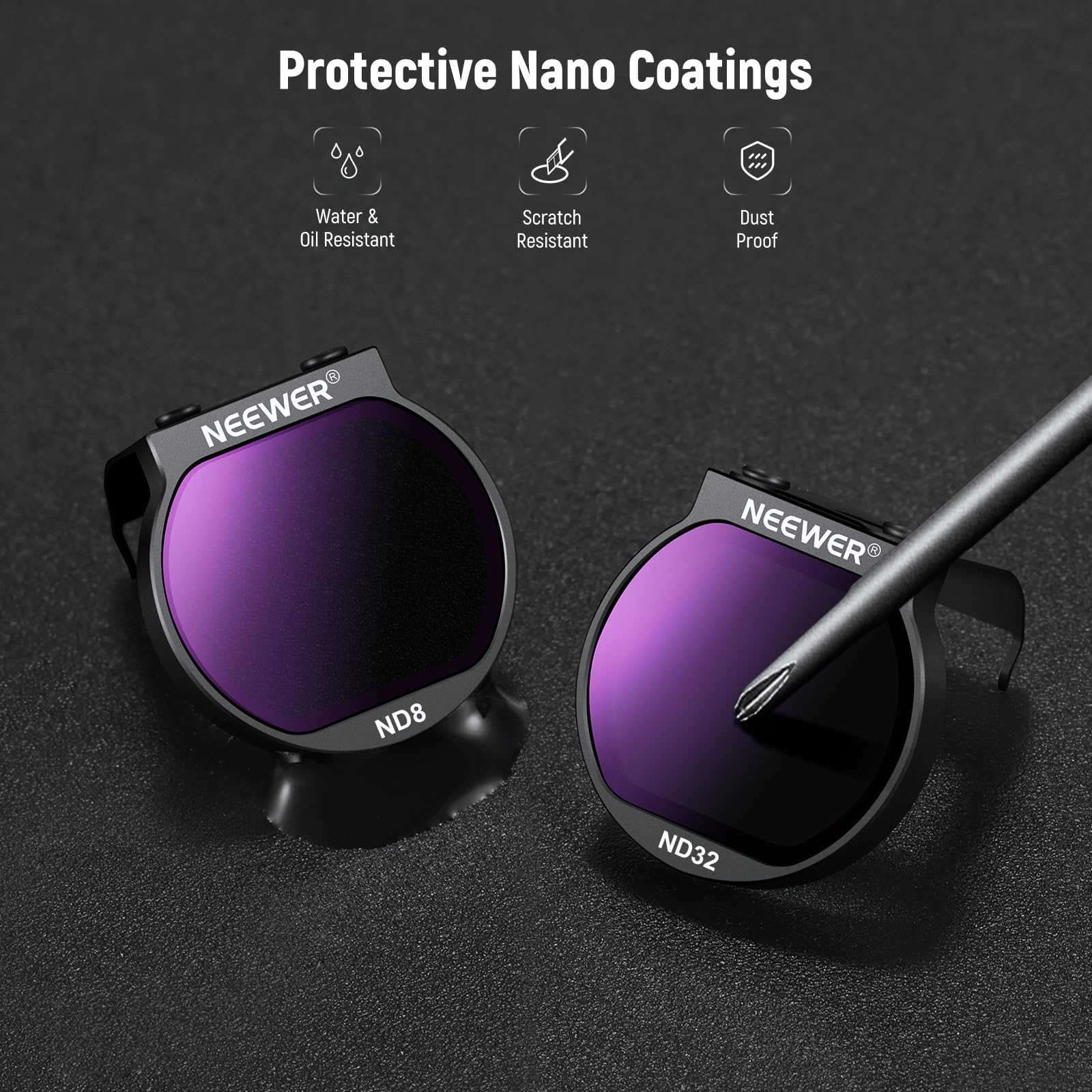 NEEWER Juego de filtros ND compatibles con dji Neo, ND8 + ND16 + ND32 Slim Multicapa, Vidrio óptico HD, Paquete de 3 Unidades de Accesorios para Lente de cámara de dron de Densidad Neutra con 2 paños