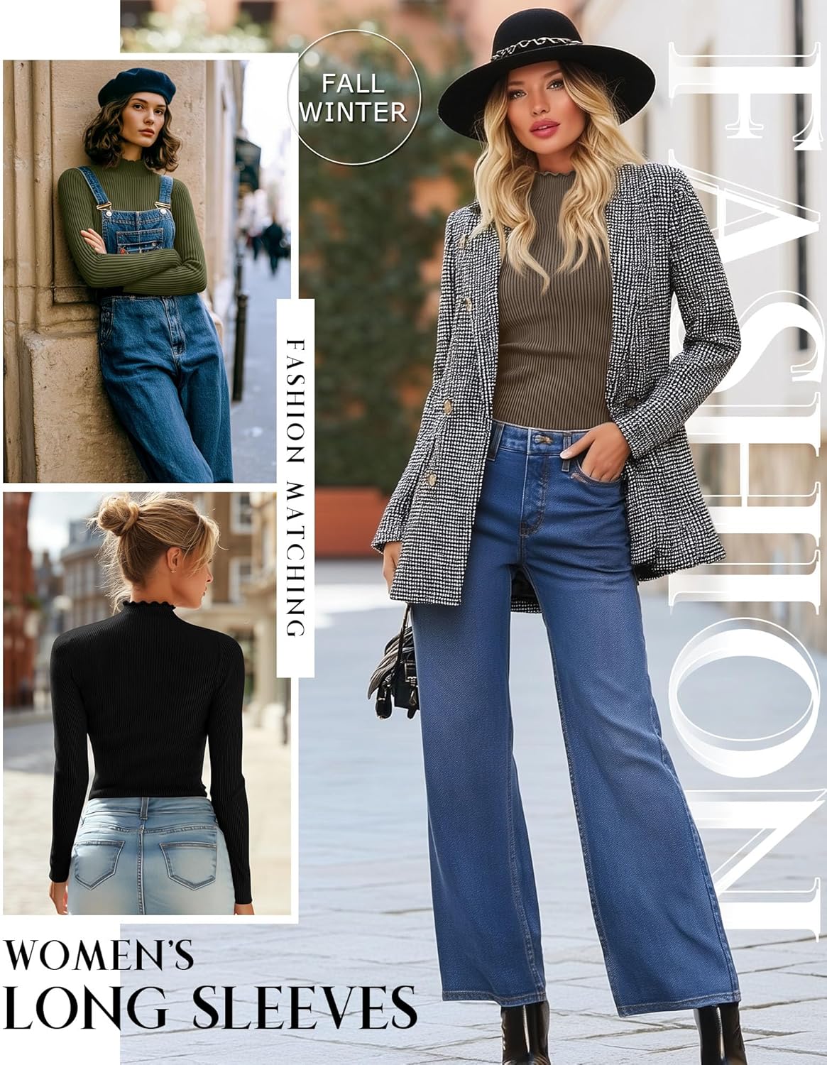 3 Pack Women's Cotton Long Sleeve Mock Turtleneck Tops Ribbed Lettuce Trim Slim Fit Shirts Thermal Base Layer - Image 4