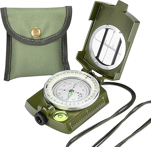 Brújula de observación militar Lensatic con bolsa de transporte, brújula para senderismo, impermeable y a prueba de sacudidas, verde militar
