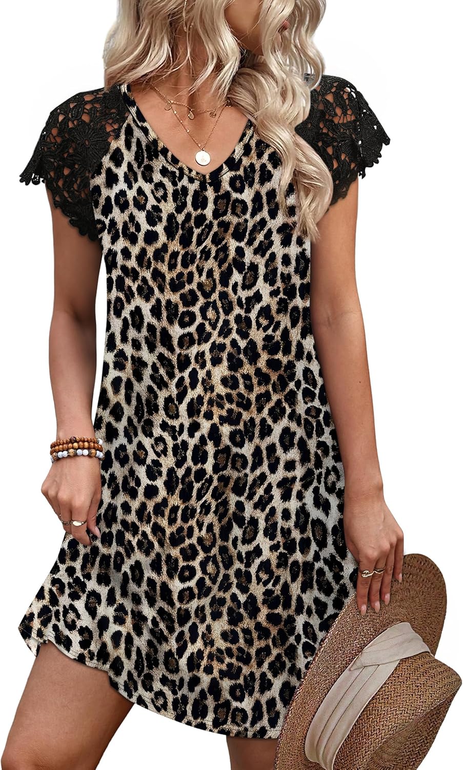 WIHOLL Dresses for Women 2026 Summer Casual Wedding Guest Dress Lace Short Sleeve Sundresses Fashion Beach Vacation Clothes - Image 2