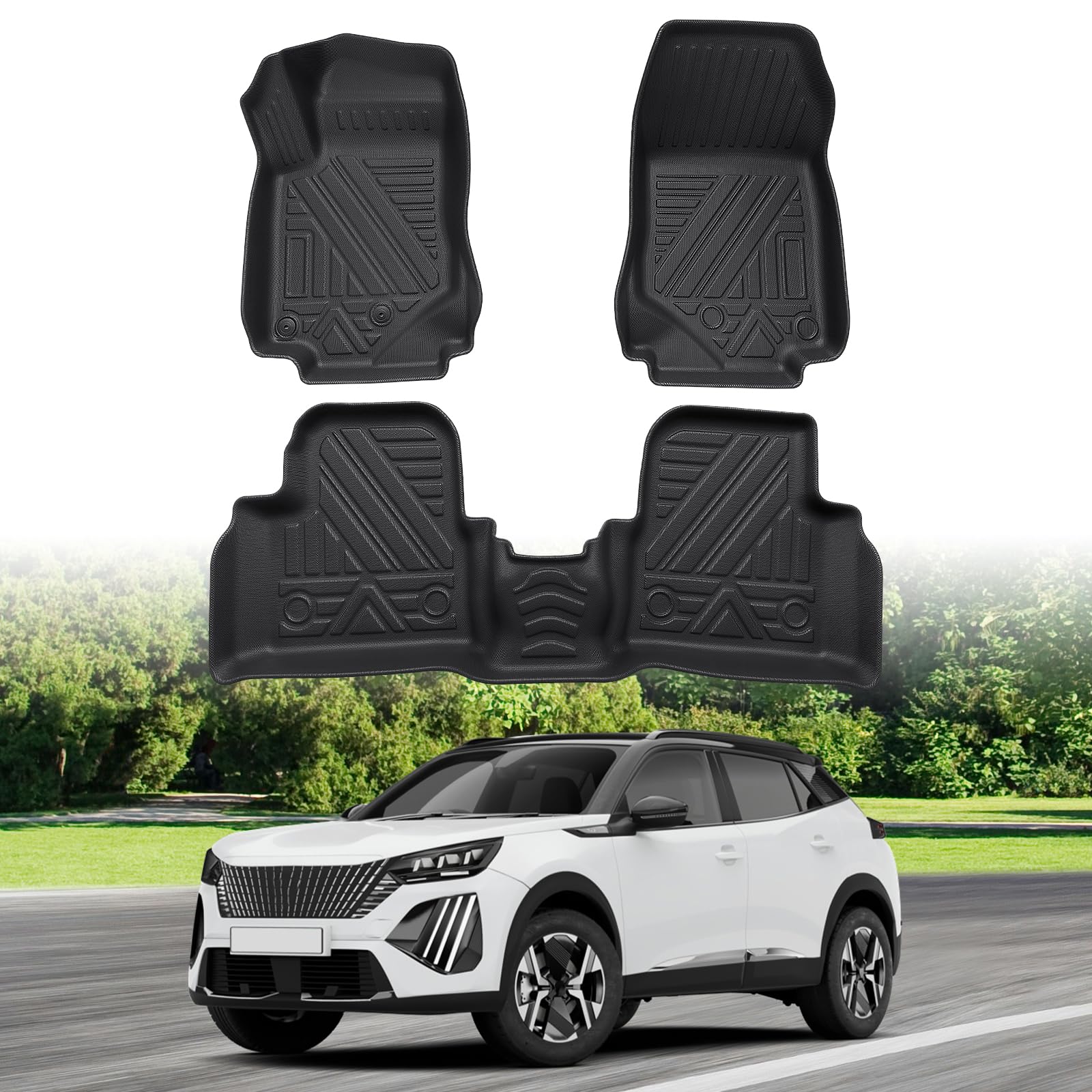 ECOZEN Tapis de Sol pour Peugeot 2008 2020-2026(Version Carburant) en TPE 3D Tapis de Voiture en Caoutchouc, antidérapant, imperméable, Toutes Saisons Tapis de Sol avec Boutons de Fixation