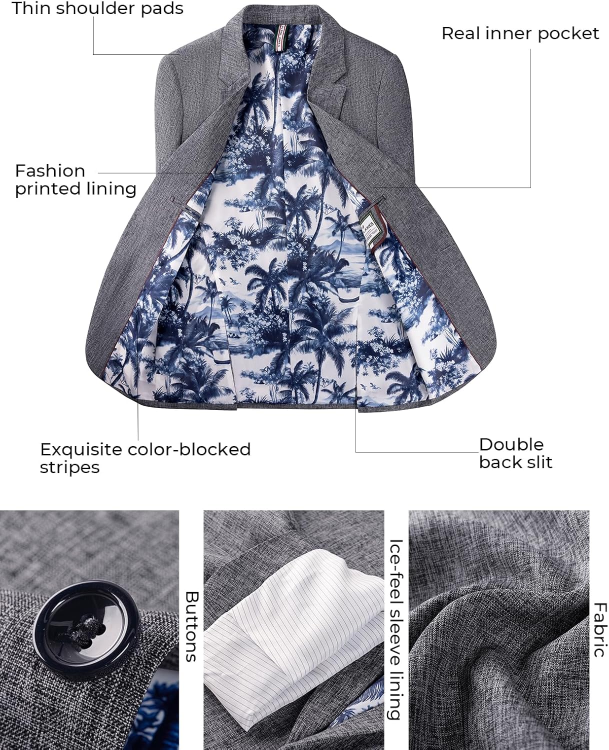 PJ PAUL JONES Mens Casual Business Sport Coat Blazer Two Buttons Slim Fit Lightweight Jacket - Image 5