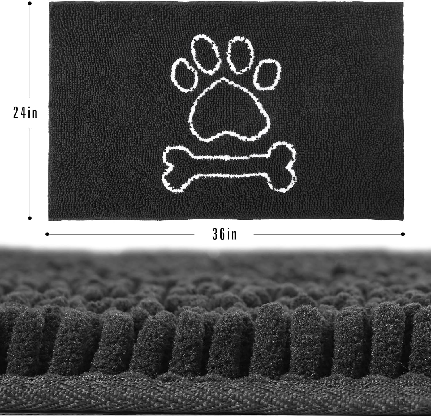 AROGAN Doormat Dog Chenille Doormats Indoor Entrance Black, Pet Indoor Door Mats Washable for Mud Entry Busy Area Dogs Muddy Pawprints 24x36 Inch
