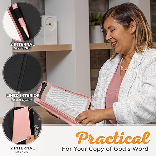 Miniatura 4 de Christian Art Gifts Funda de piel sintética para mujer, diseño floral rosa y dorado para mujer Todo a través de Cristo - Filipenses 413 Escritura