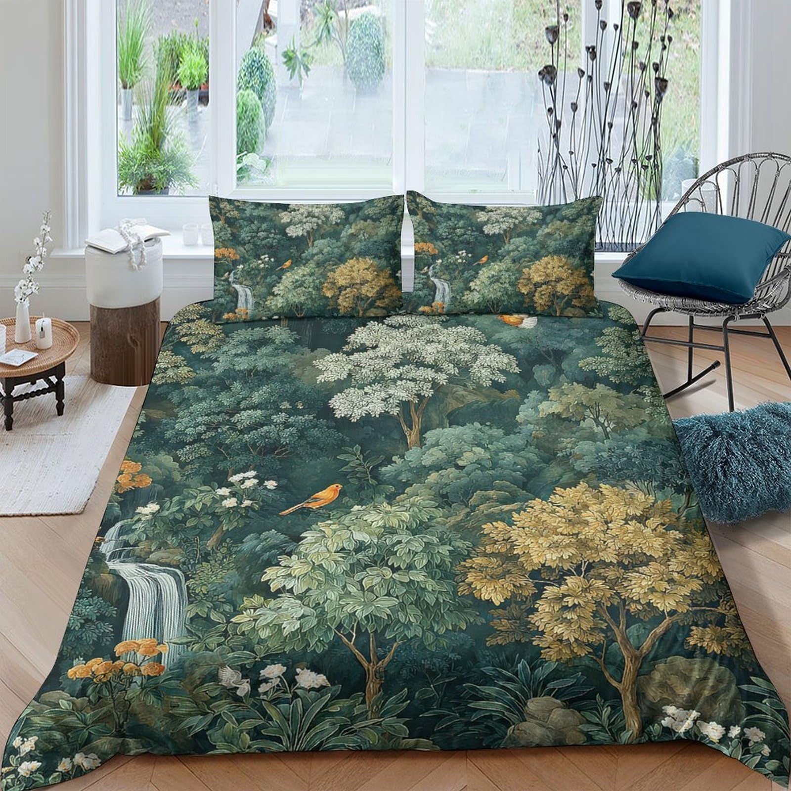 GPLZQXKJNH 3D Printed Forest Landscape Duvet Cover Microfiber Soft Woodland Bedding Set with 2 Pillowcases for Bedroom Decor Single（135x200cm）