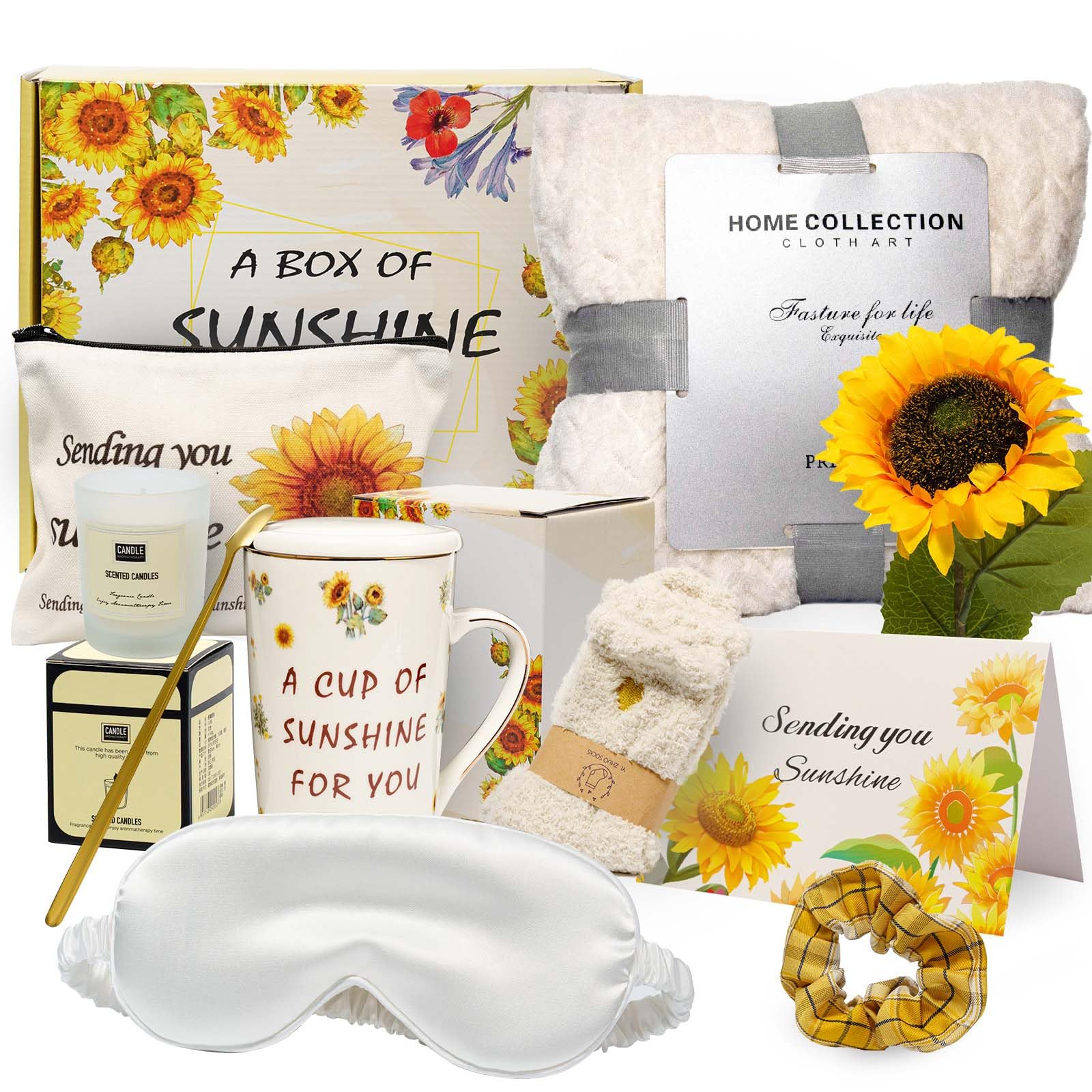 Coffret cadeau tournesol femme avec couverture en flanelle de luxe TOYIYAR