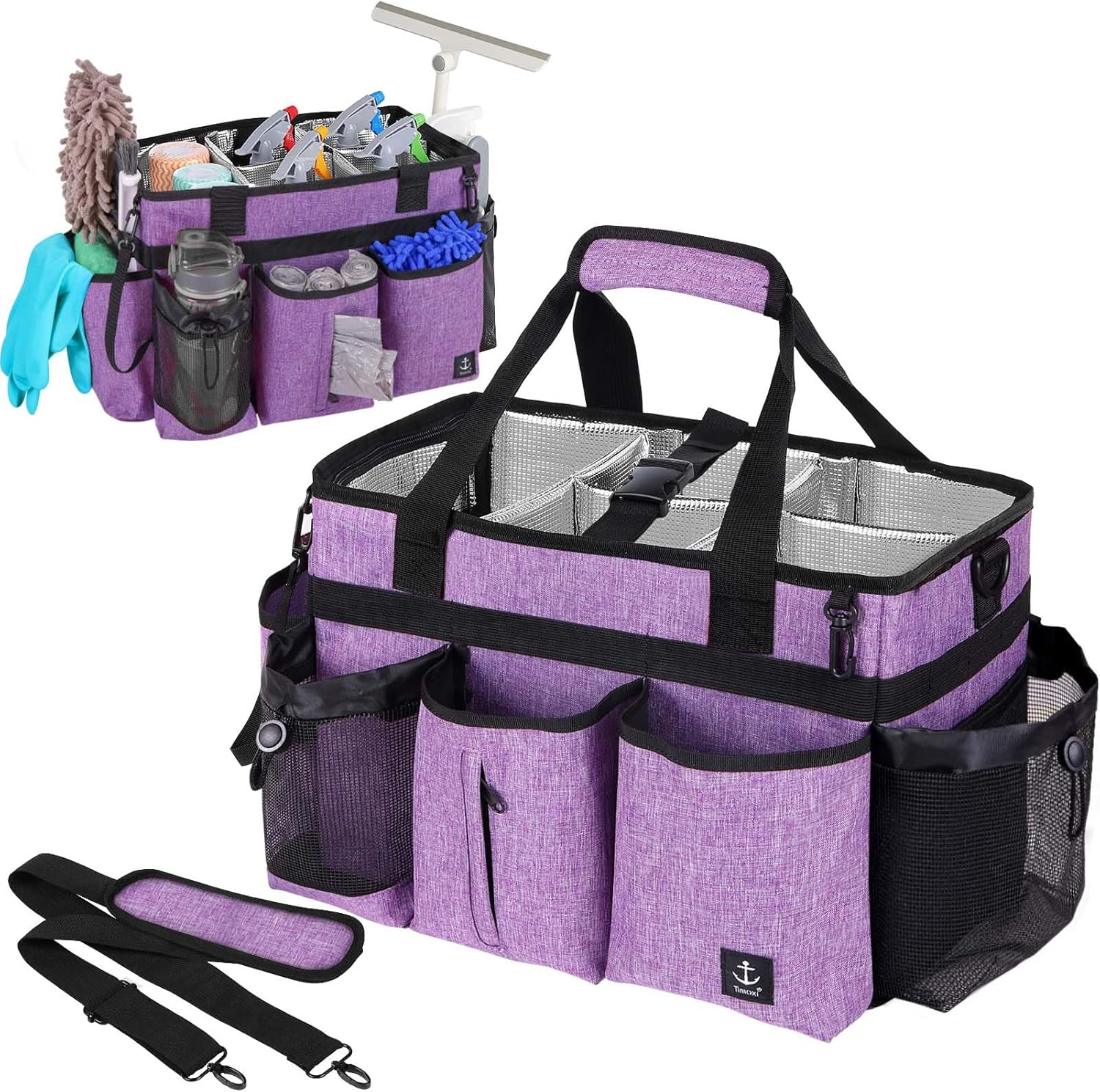 Large Cleaning Caddy Bag Built-in Sturdy Support Board, Cleaning Organizer with Detachable Divider, Cleaning Supply Tote with Adjustable Shoulder Strap&Waist Belt for Cleaners & Housekeeper Large Cleaning Caddy Bag Built-in Sturdy Support Board, Cleaning Organizer with Detachable Divider, Cleaning Supply Tote with Adjustable Shoulder Strap&Waist Belt for Cleaners & Housekeeper