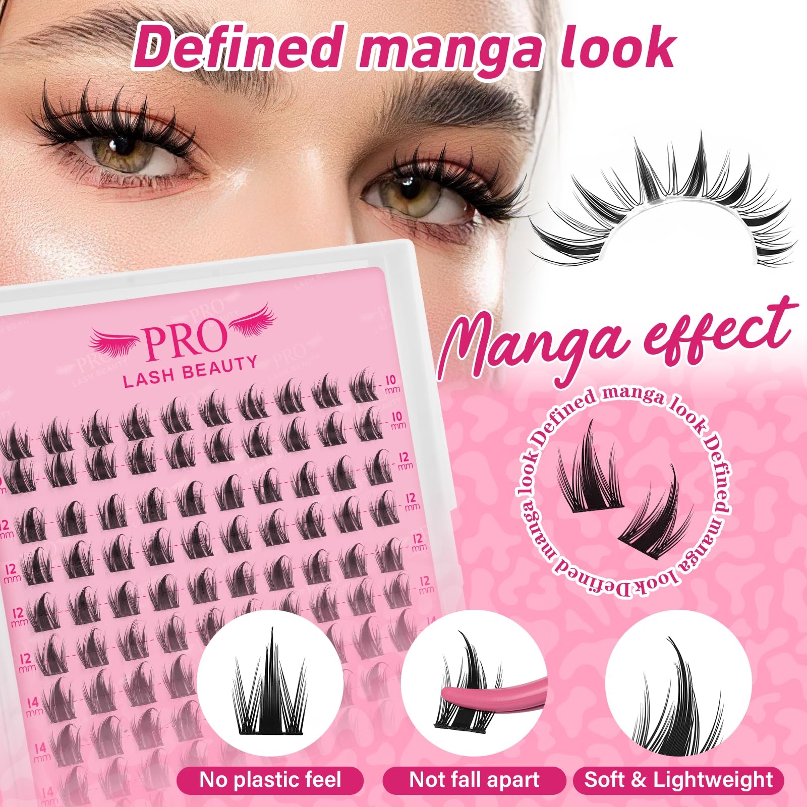 Fairy Cluster Lashes Kit D Curl Manga Eyelashes Individual Kit With Lash Bond And Seal Lash Remover Lash Tweezers Anime Cosplay Lashes Individual Cluster Kit 10-16mm - Image 2
