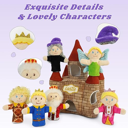 Miniatura 3 de 7 marionetas de dedo de cuento de hadas, juego de 10 cm de marionetas de dedo de cuento de hadas de felpa suave para niños con castillo, marionetas