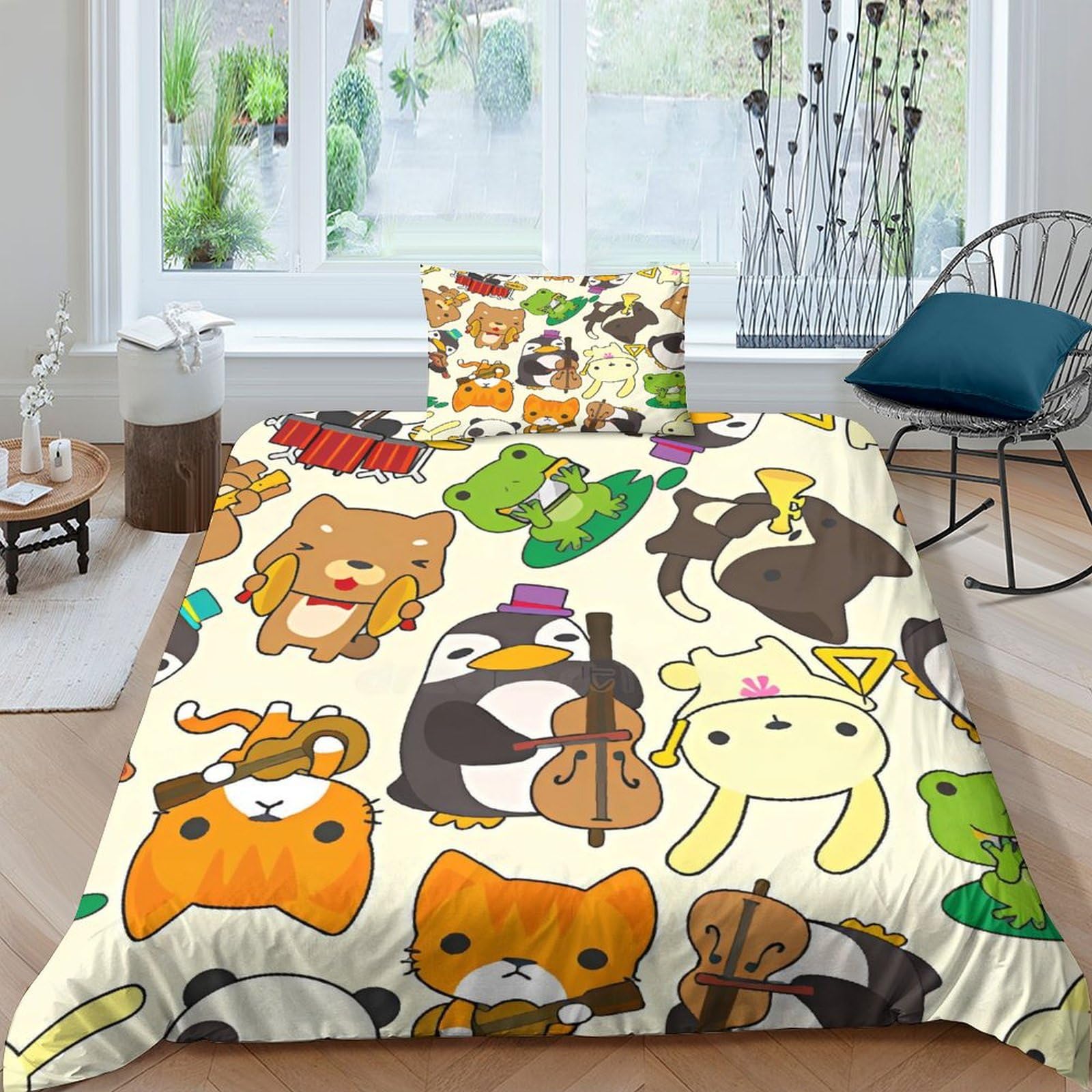 Housse de couette pingouin violon anti-plis avec fermeture éclair pour un lit impeccable