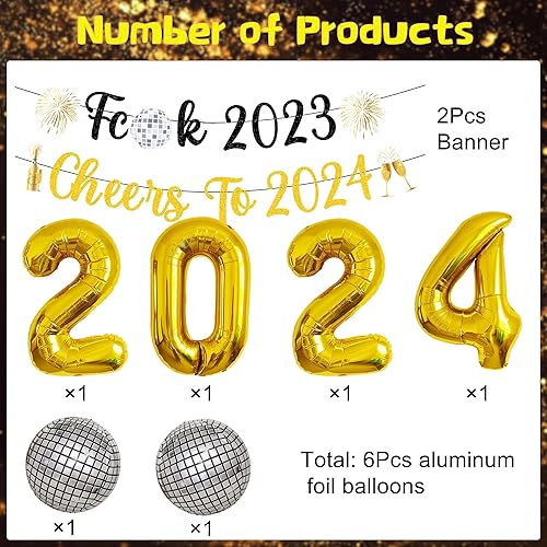 Miniatura 2 de Decoraciones de Feliz Año Nuevo 2024  Globos dorados de 40 pulgadas, decoraciones de Año Nuevo, decoraciones de Año Nuevo, carteles de felicitación