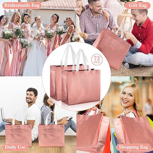 Miniatura 7 de Paquete de 72 bolsas de regalo reutilizables con asas, brillantes, reutilizables, bolsas de comestibles, bolsas de mano para boda, dama de honor,
