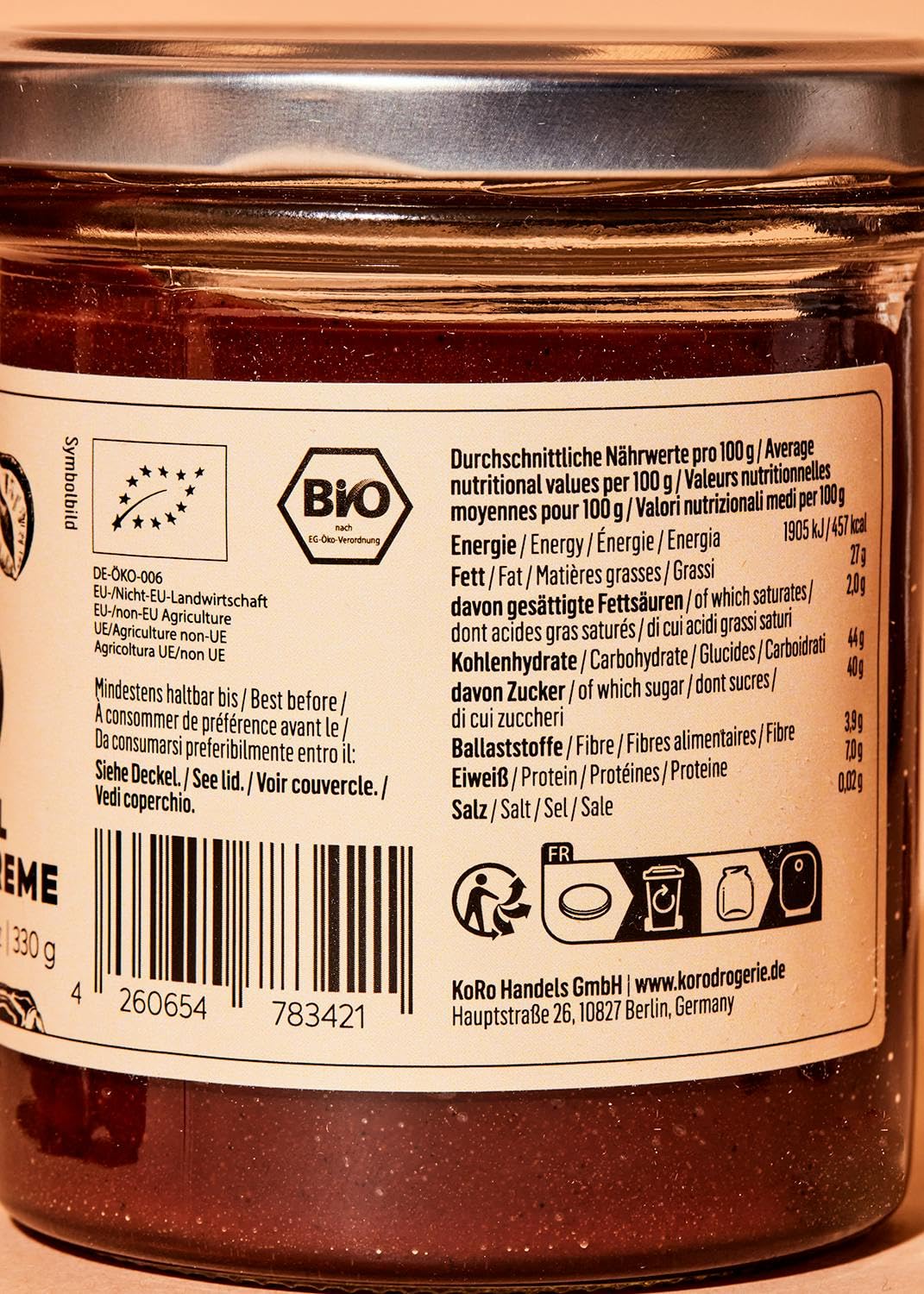 KoRo - Bio Dattel Haselnuss Creme 2 x 330 g - Mit Bourbon-Vanille - Vollmundige Creme frei von künstlichen Zusätzen - Ohne Palmöl - Vegan