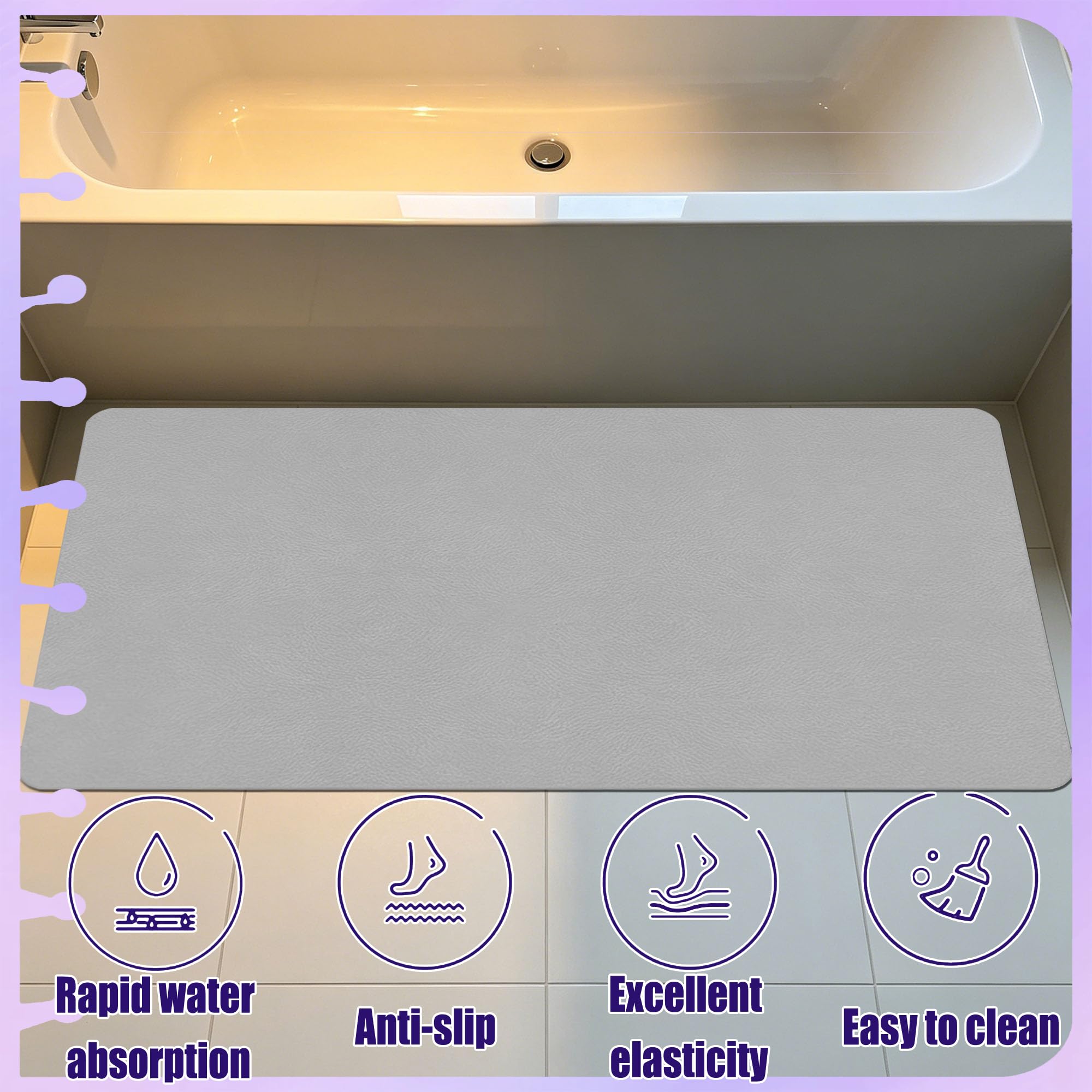 Tappeto Diatomite Bagno Antiscivolo 50 x 120 cm Assorbente Tappetini da Bagno per Doccia Lavabile Morbido per Doccia, Cucina, Ingresso, Grigio Chiaro