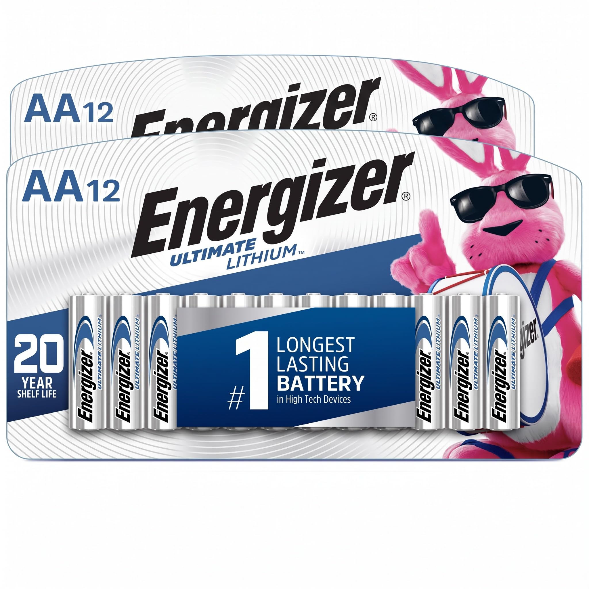 Energizer AA Batteries, Ultimate Double A Battery Lithium, 12 Count (Pack of 2)