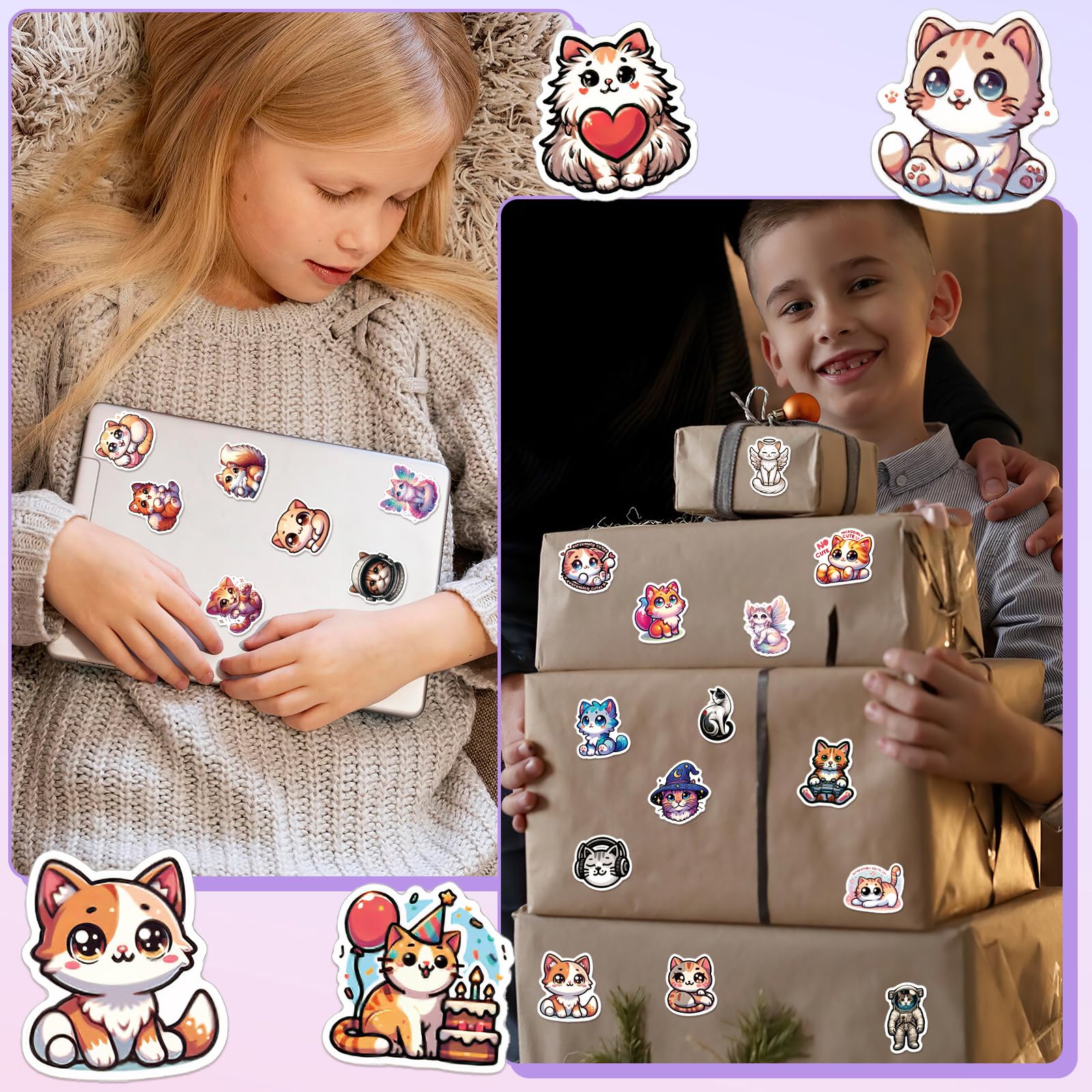 Ensemble De Chats De Dessin Animé. Autocollants Drôles De Chats Dans