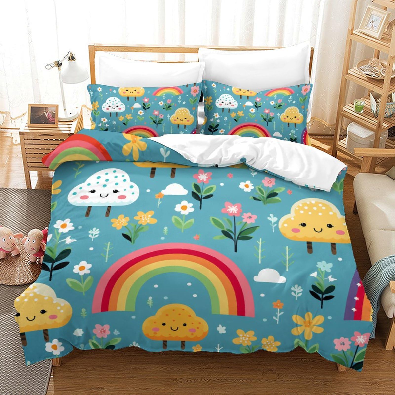Housse de couette arc-en-ciel 3D 200x200 microfibre avec 2 taies