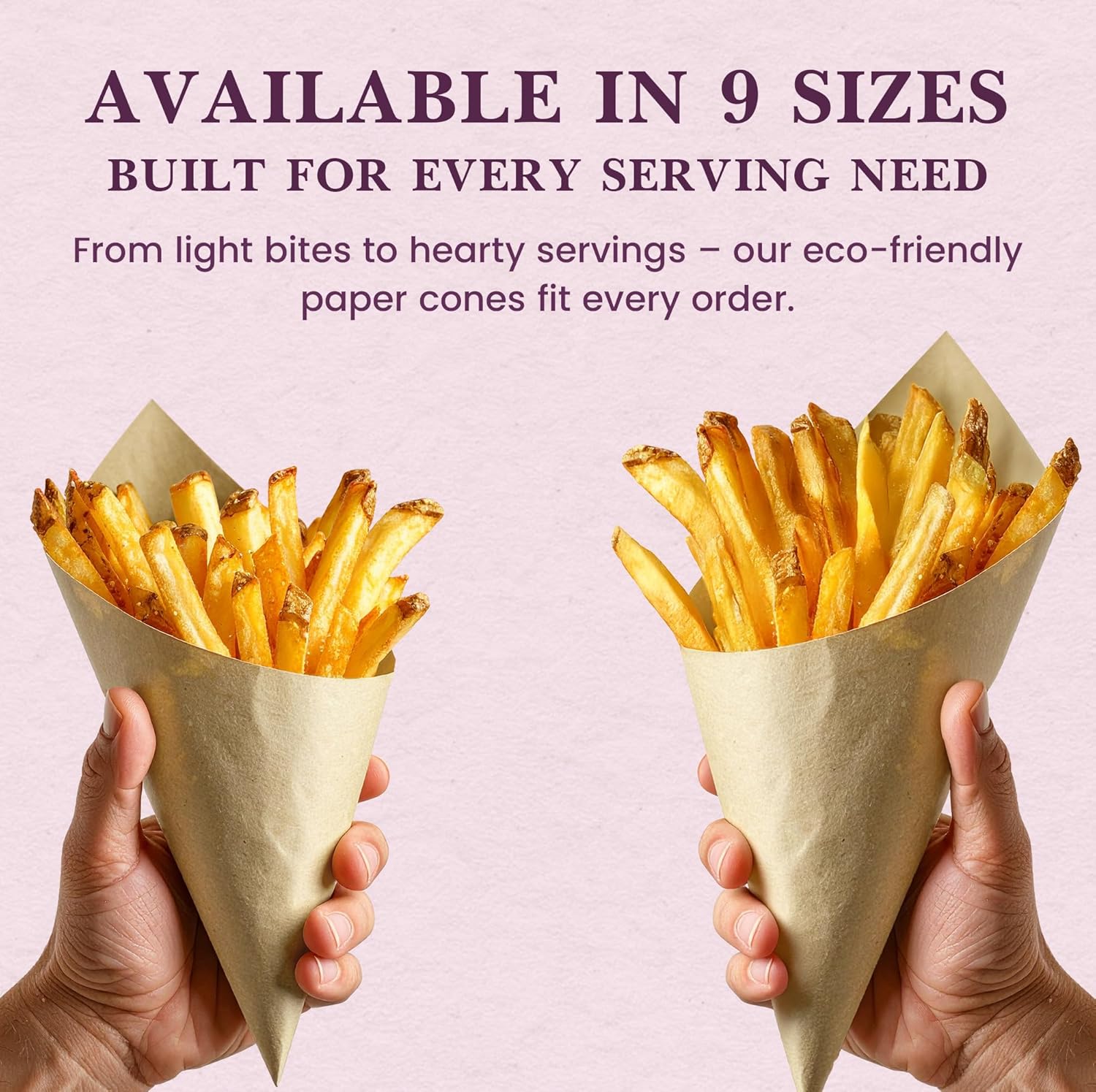 Friteshop Premium Eco Brown Paper Cones K-20 X-Large 12.5 oz - Disposable, For Large Portion, Good as French Fries Holder - Durable European Made Snack Holder - Takeaway Food Packaging - 100 Count