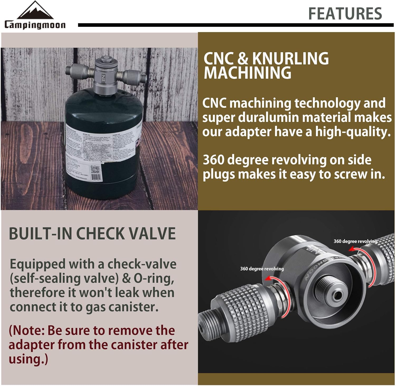 CAMPINGMOON 3 Outlet Camping Stove Adapter, Inlet: 16oz/1Lb Small Propane Tank, Outlet: EN417 Lindal Valve Z36