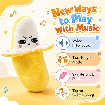 Dandin Interactive Music Plush Toy, Soft Stuffed Animal Music Toy | Educational Sensory Singing Doll, Touch-Sensitive Fruit & Piano Plush, Musical Gift for Kids (Banana)