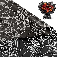RUSPEPA 20 Sheets Flower Wrapping Paper, Black Spiderweb Design Plastic Packaging - Waterproof Floral Bouquet Wrapping Paper - Florist Supplies Packaging for Halloween, Birthday, DIY Crafts