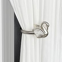 Silver Curtain Drapery Holdbacks with Swan Finials, Wall Mount Drapery Hooks Holders, Set of 2, Suitable for Drywall