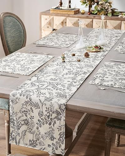 JINCHAN Camino de mesa a rayas de lino rústico con estampado de rayas cuadradas, camino de mesa decorativo rústico para decoración de aparador,