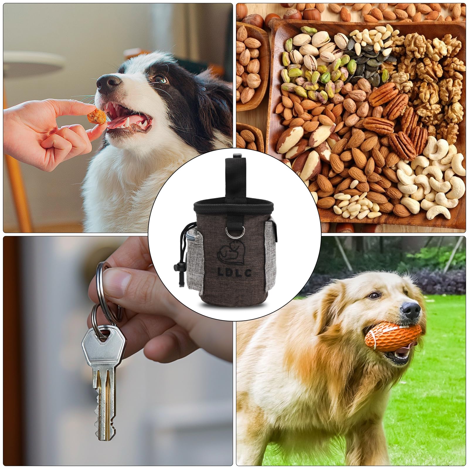 HENGBIRD Borsa per il cibo per cani e cani, borsa per cani per addestramento del cane con dispenser di sacchetti e cintura regolabile con frisbee giocattolo per animali domestici