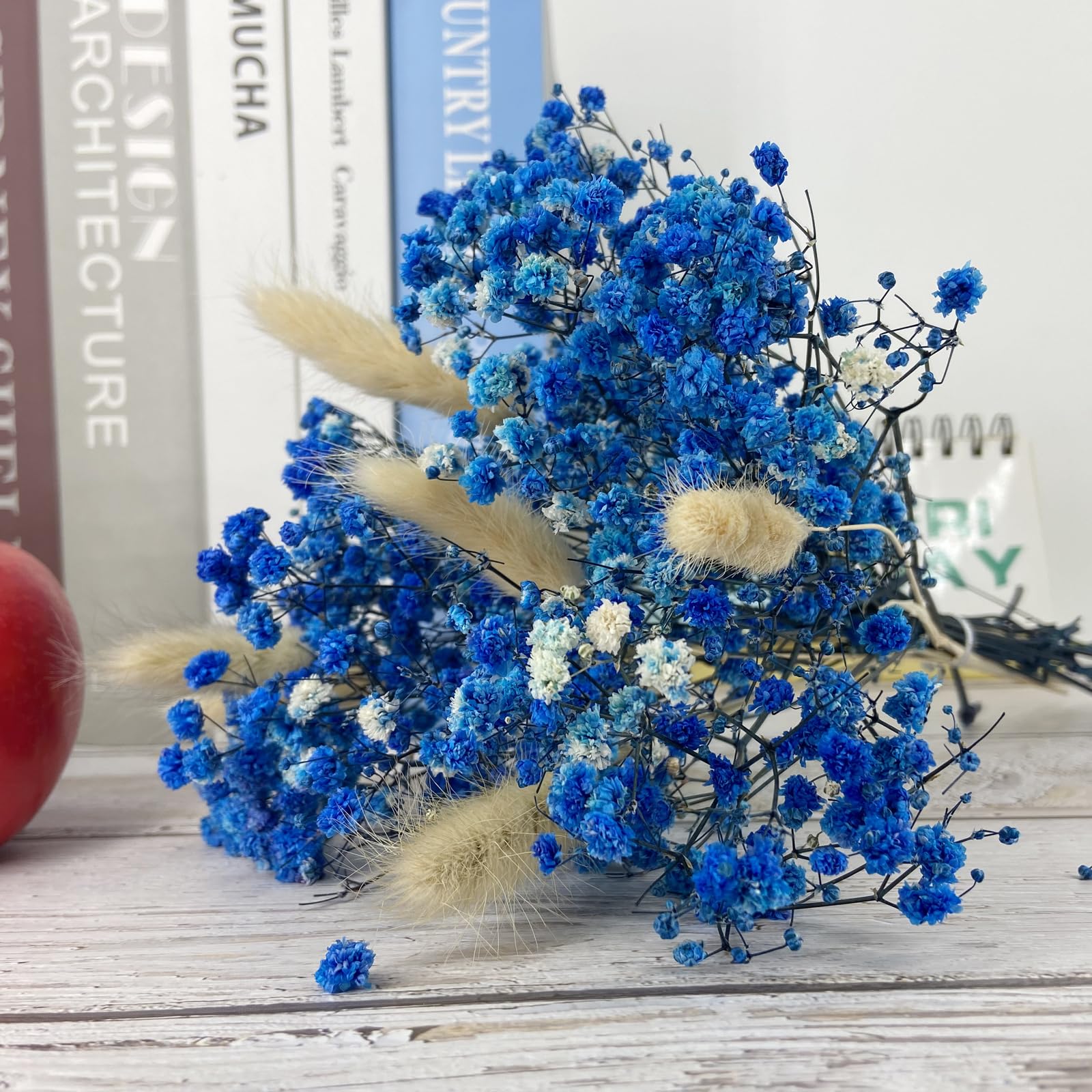 L'BREVOGA Bouquet de fleurs séchées, rose, souffle de bébé, gypsophile, eucalyptus, arrangement de fleurs naturelles pour décoration d'intérieur, mariage, fête, bureau (gypsophile bleue)