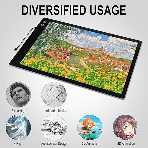 Miniatura 6 de KOBAIBAN Almohadilla de luz recargable grande A2, 3 colores modo de luz de pintura de diamante, tablero de luz inalámbrico, 6 nivelesbrillo ajustado