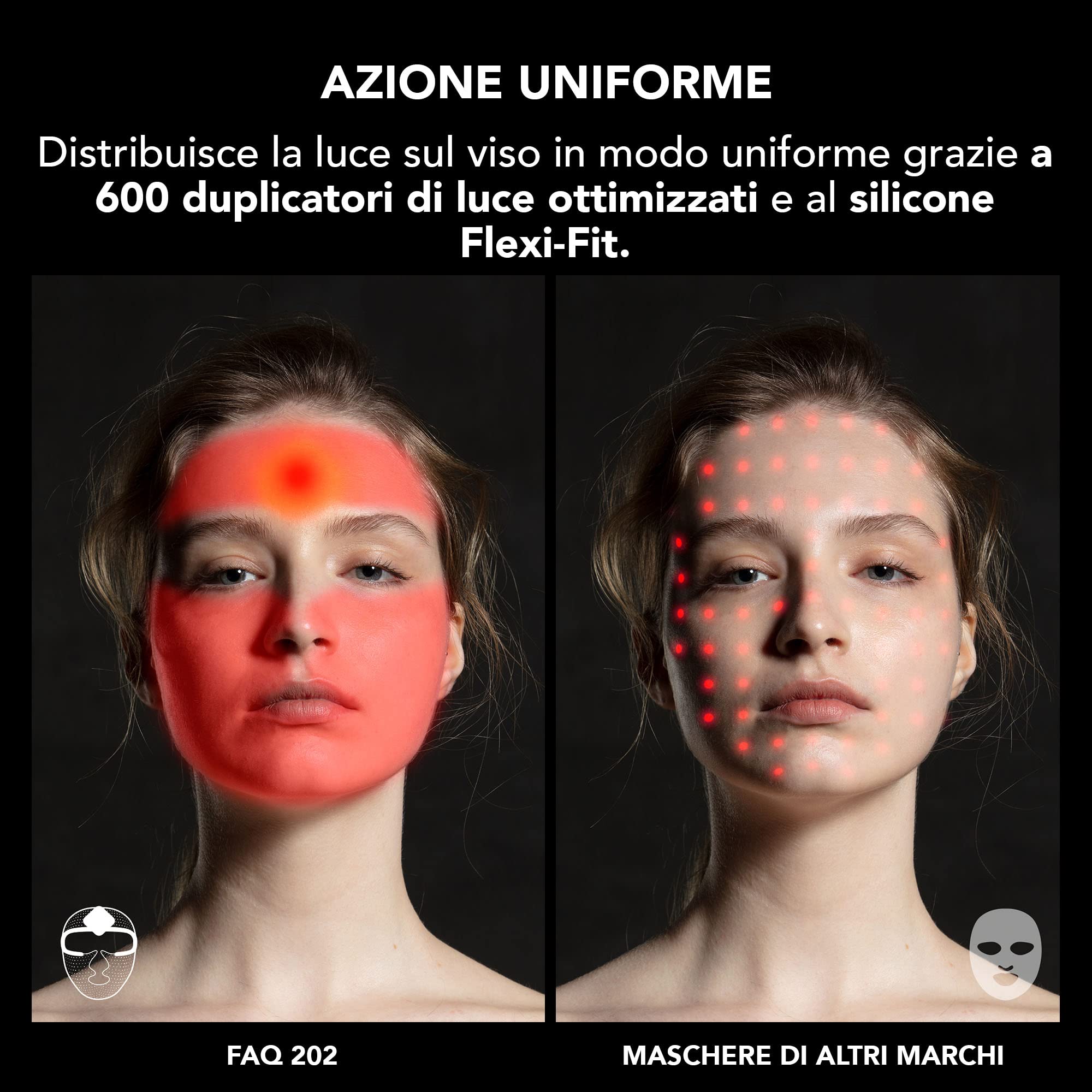FAQ 202, maschera viso smart con fototerapia NIR+7 LED | Maschera viso antirughe per acne e macchie scure | Cura della pelle anti-età | Dispositivo indossabile senza fili | 600 punti luminosi