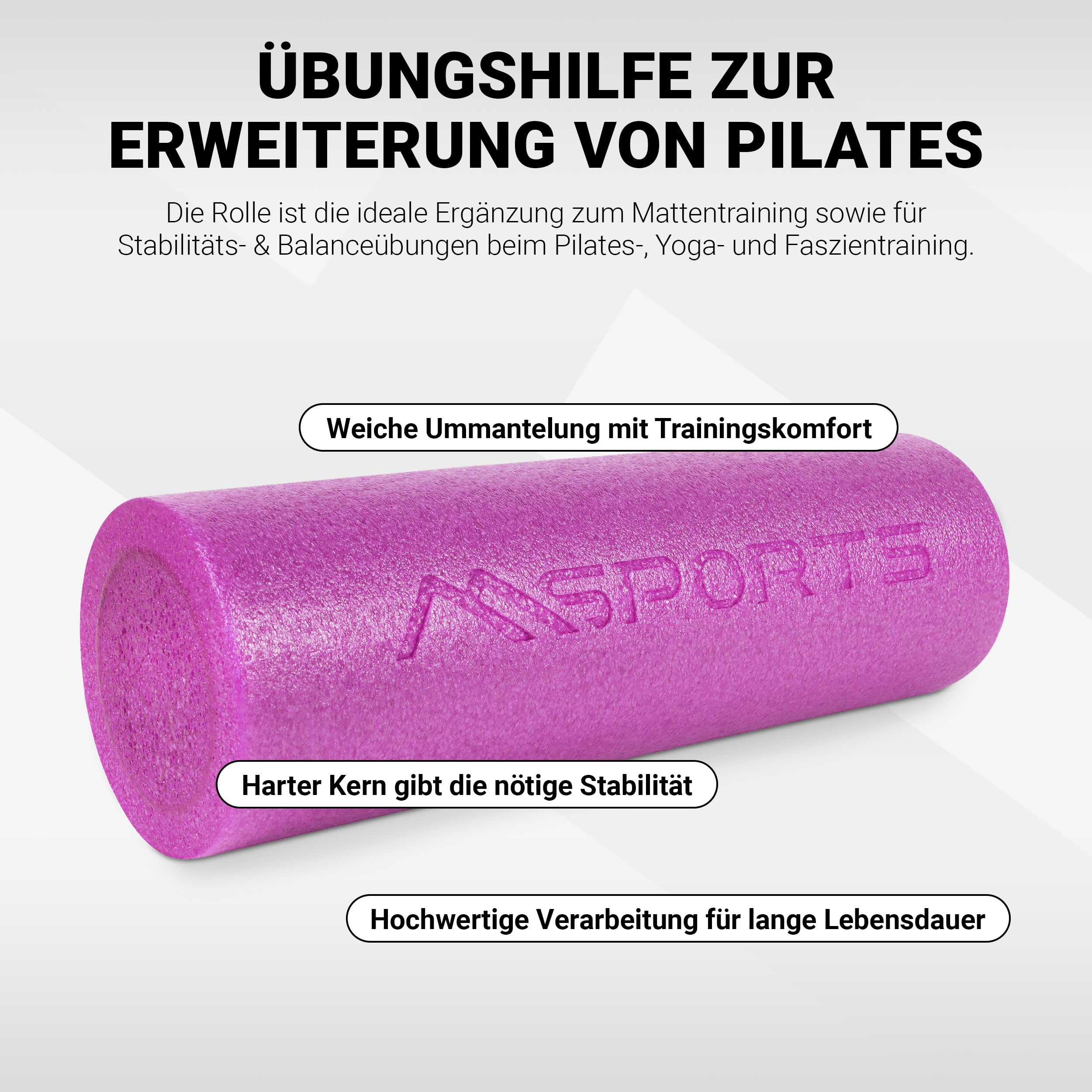 Yoga Rolle Premium | Pilates Rolle - 45 x 15 cm oder 90 x 15 cm - Faszienrolle (Pastellpink, 45 x 15 cm)