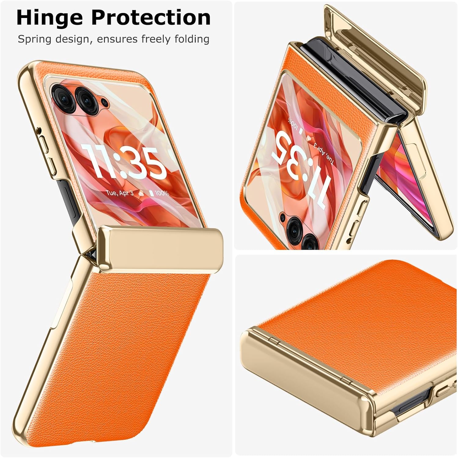 for Motorola Razr 2024 Case with Hinge Protection, Premium PU Leather Case with Rear Screen Protector Scratch-Resistant Leather Business Protective Cover for Motorola Razr 2024 Orange