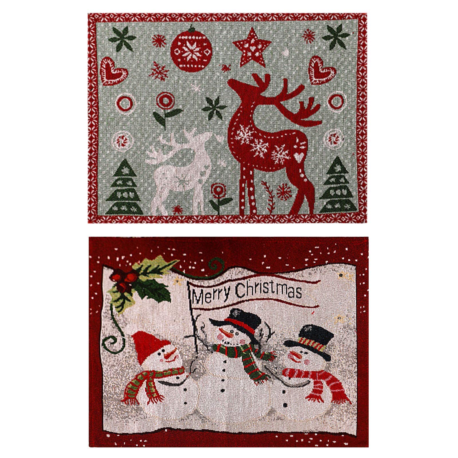 Napperons, 4 pièces/Ensemble décoration de Noël Ornements Bonhomme de Neige Wapiti Jacquard Broderie napperon (D)