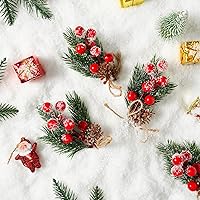 Vista 5 de Ramas de Pino Verde Perenne con Bayas de Navidad y Tallos Rojos, Decoración de Conos de Pino y Bayas de Acebo con Copos de Nieve, Adornos Florales 6