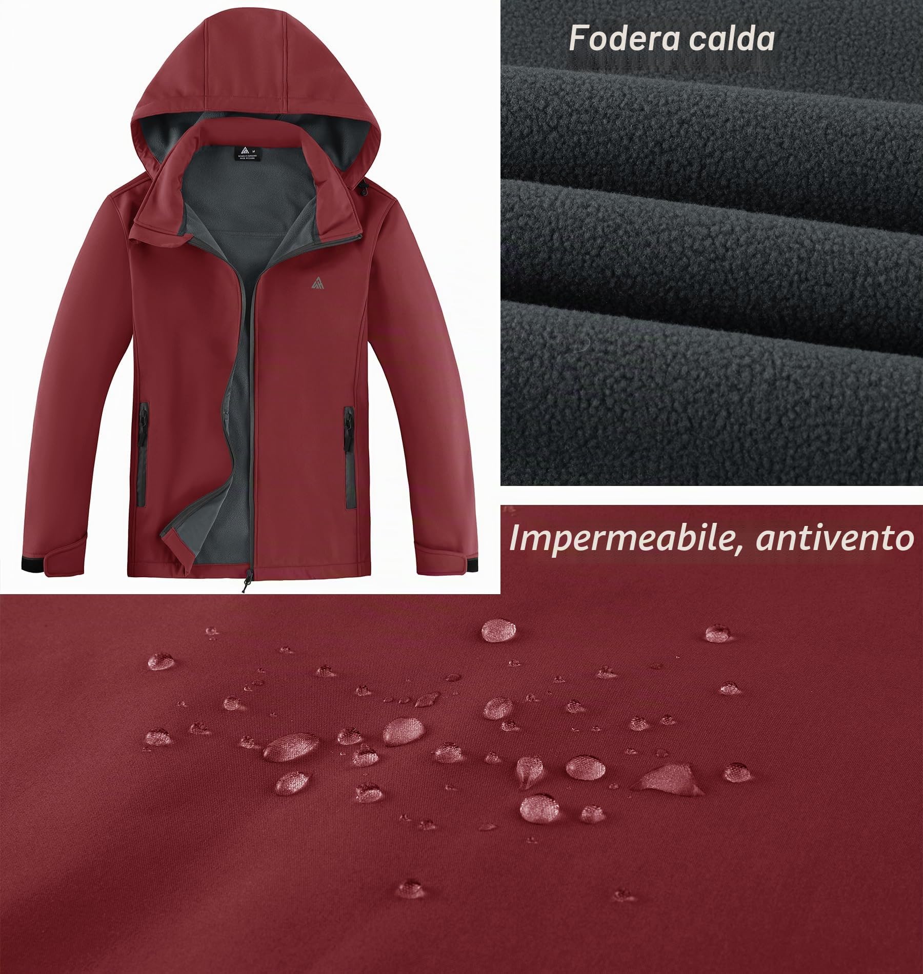 ZITY Giacca Softshell da Uomo Giacche da Escursionismo con Cappuccio Impermeabili Giacca Invernali in Pile con Tasche Cappotto Trekking Outdoor per Campeggio Pesca
