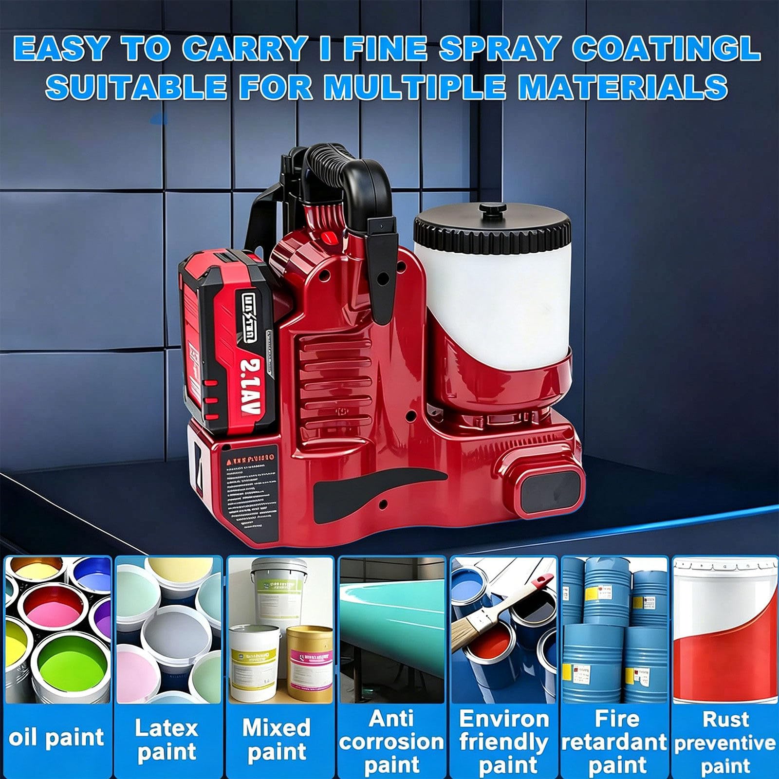 Airless Paint Sprayer Dotato di Base di Ricarica, Gancio da Cintura e Borsa portaoggetti Portatile, Adatto per Vernici acquose, Primer e Servizi di spruzzatura per mobili Red-1Battery