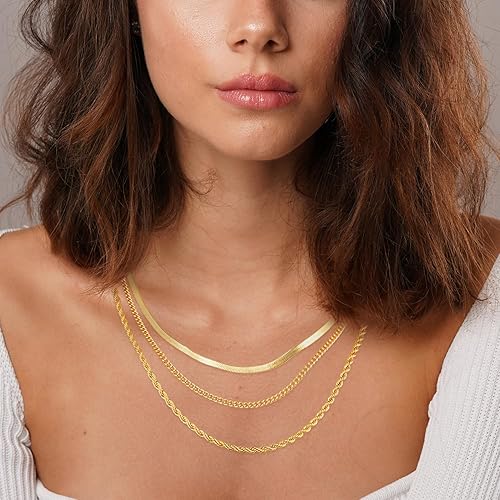 Miniatura 4 de Jewlpire Collares de oro en capas para mujer, delicado collar de oro para mujer, collares de cadena de oro chapado en 14 quilates para mujer, collar