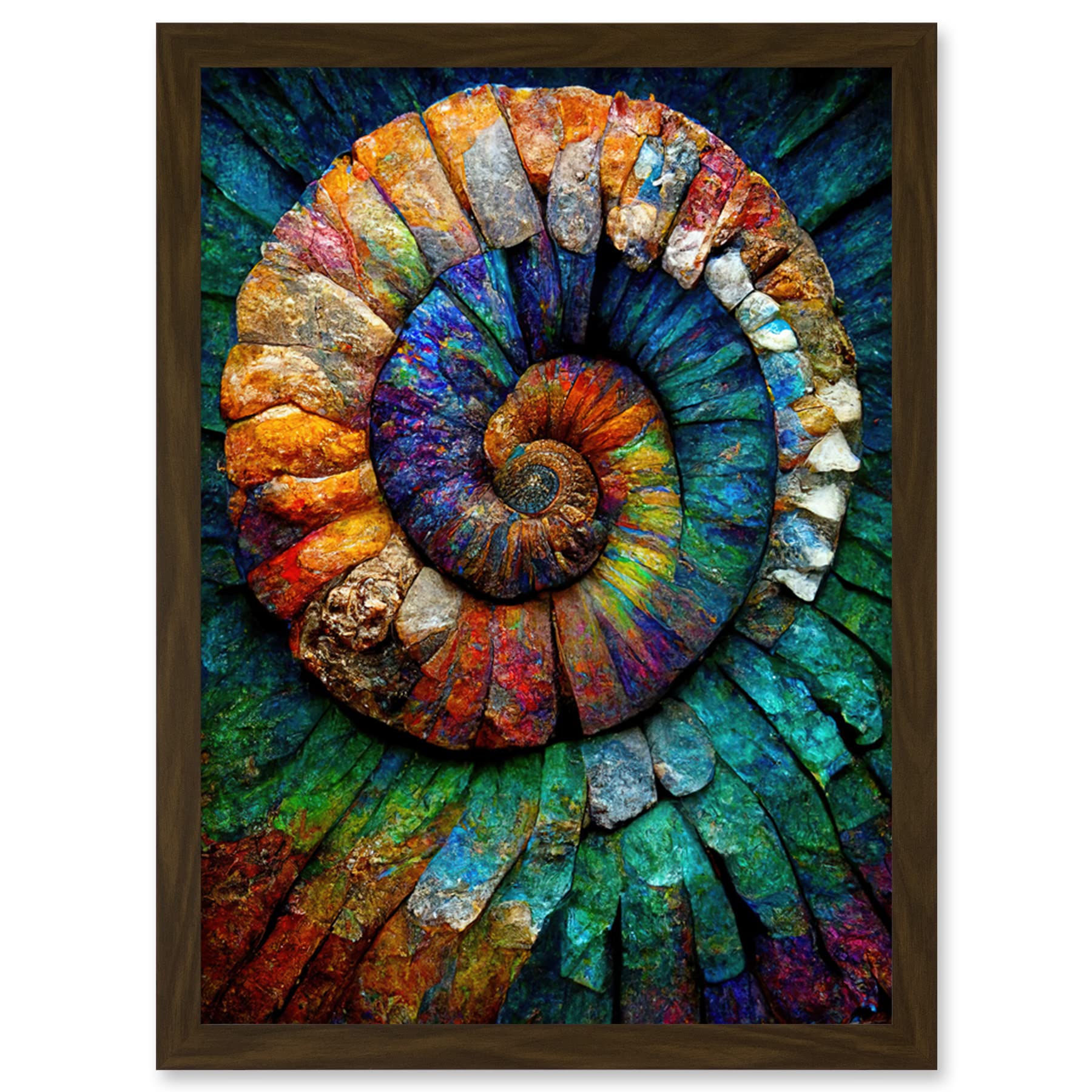 Doppelganger33 LTD Bright Multicoloured Ammonite Fossil Artwork Framed Wall Art Print A4