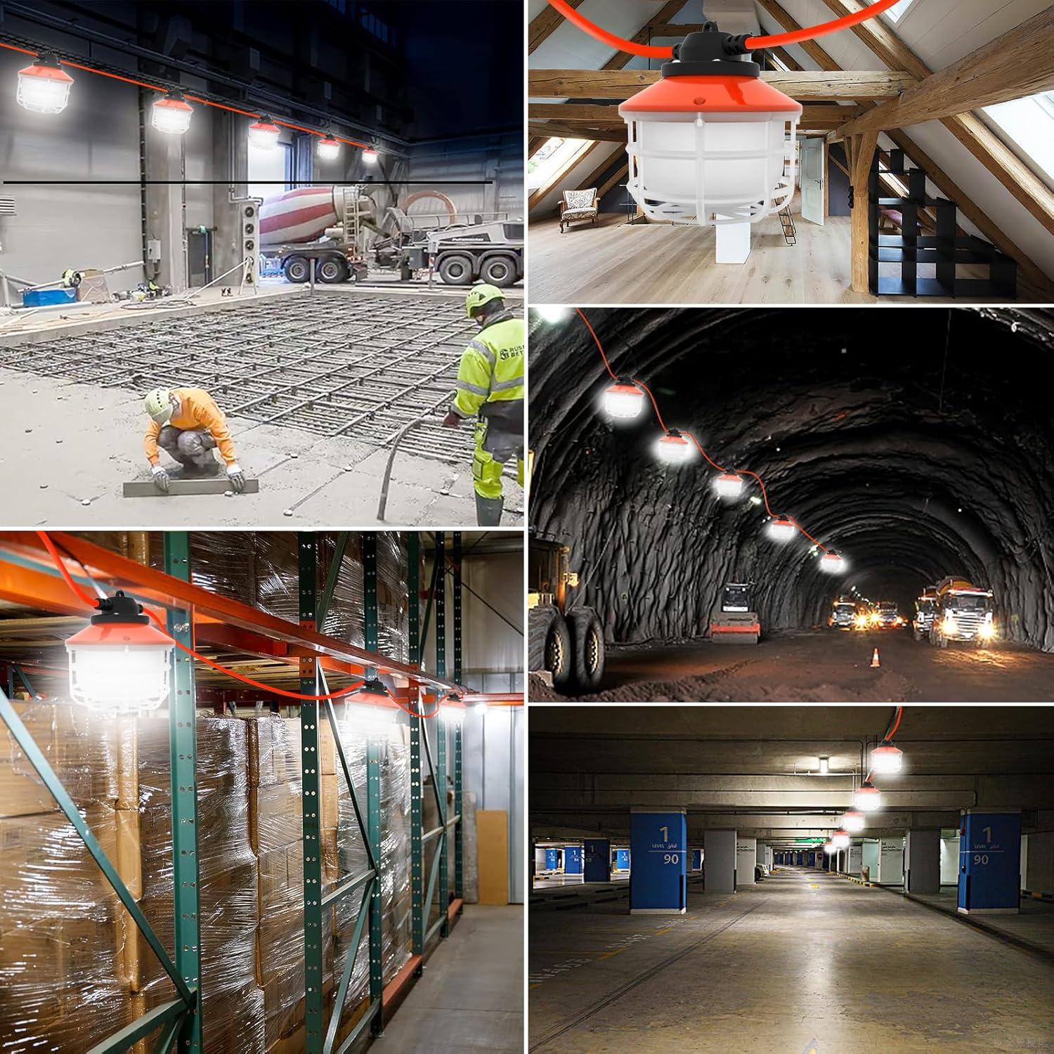 100FT Construction String Lights, 150W LED Industrial Grade LED String Work Lights, Super Bright for Attic, Crawlspace, Job Site, 85% Energy Save, ETL Listed