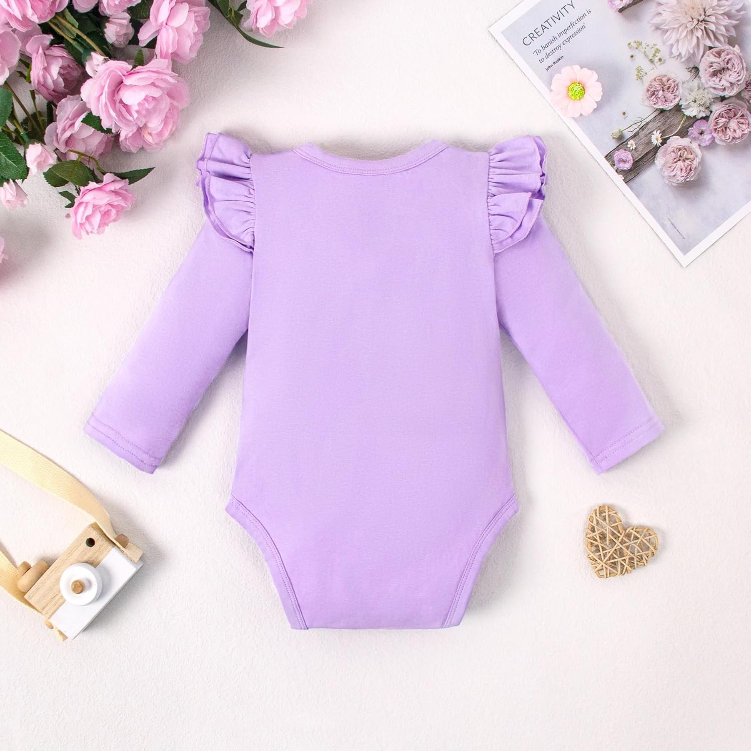 Magic Park 0-24M Infant Girl Romper Baby Girls Solid Color Bodysuit Toddler Ruffle Jumpsuit Shirts Casual Tops Baptism Shirt - Image 3