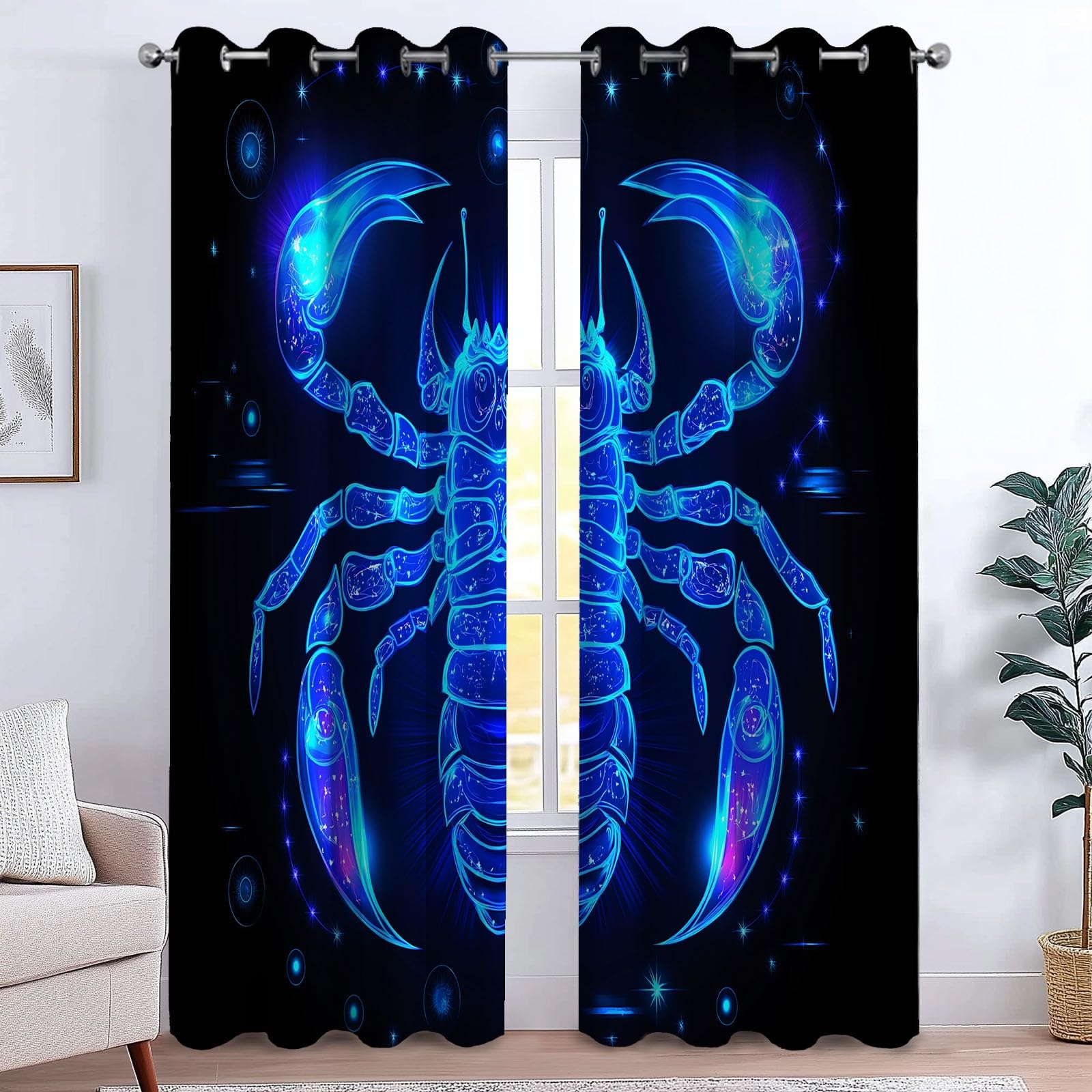 Tende Oscuranti Termiche Isolanti Costellazione Galassia Blu, Nero Tenda Soggiorno Oscurante per Interni 2 Pannelli 117x138 cm, Riduzione Rumore Insonorizzata Tendaggi Camera da Letto
