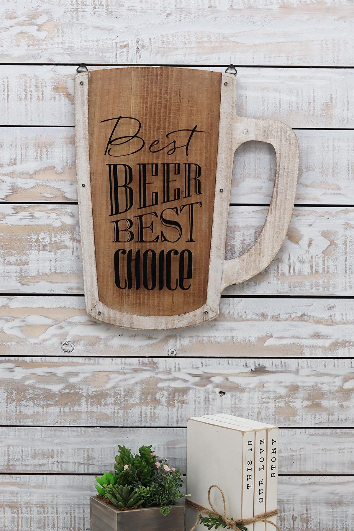 Paris Loft Wood Beer Cap Holder, Shadow Box with Beer Mug Shape, Brown, MDF with Veneer, Acrylic, Display Case, Wall Mount, 13.78 x 11.63 x 0.7 inches